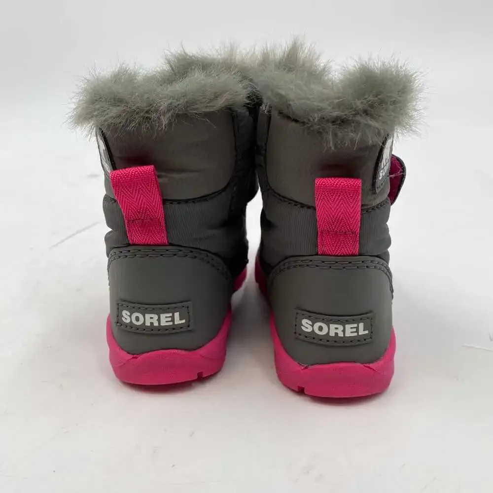 Sorel Gray Pink Kids Snow Boot | Water-Proof Fur Trim Size 6 GA
